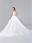 זול שמלות כלה-אולם גב פתוח רשמי שמלות חתונה גזרת A צווארון V רצועות שובל קורט סאטן שמלות כלה עם כפתור 2023