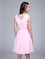 cheap Cocktail Dresses-A-Line Holiday Homecoming Cocktail Party Dress V Neck Sleeveless Knee Length Tulle with Sash / Ribbon Appliques 2021 / Prom