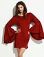 baratos Vestidos de mulher-Mulheres Vestido Acima do Joelho Manga Longa Decote Redondo Franzido Mulheres