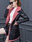 cheap Women&#039;s Coats &amp; Trench Coats-Women&#039;s Casual/Daily Street chic Jackets,Floral / Color Block Round Neck Long Sleeve Fall / Winter Black PU Medium