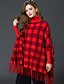 cheap Women&#039;s Scarves-Women&#039;s Casual / Daily Street chic Tassel Fringe Plaid Long Sleeve Batwing Sleeve Long Pullover Sweater Jumper, Turtleneck Fall / Winter Rayon Black / Red / Fuchsia