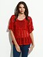 Недорогие Женские блузы и фуфайки-Жен. Аппликация Блуза Простой Однотонный Красный