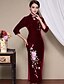 זול שמלות נשים-עומד מקסי מפוצל, רקמה - שמלה נדן משי מידות גדולות סגנון סיני בגדי ריקוד נשים
