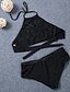 abordables Bañadores de talla grande-Mujer Bañadores Bikini Talla Grande Traje de baño Encaje Color sólido Negro Cuello halter Trajes de baño