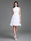 זול שמלות כלה-שמלותקבלתפנים שמלות לבנות קטנות שמלות חתונה גזרת A צווארון גבוה רצועות רגילות באורך  הברך תחרה שמלות כלה עם תחרה 2023