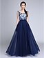 cheap Special Occasion Dresses-A-Line Formal Evening Dress Scoop Neck Sleeveless Sweep / Brush Train Tulle with Sequin Appliques 2020