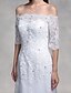 cheap Wedding Dresses-Wedding Dresses Mermaid / Trumpet Strapless Half Sleeve Sweep / Brush Train Lace Bridal Gowns With Appliques 2023 Summer Wedding Party, Women&#039;s Clothing