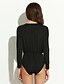 cheap Plus Size Tops-Women&#039;s Romper Pleated Solid Colored Deep V Party Daily Slim Long Sleeve Wine White Black S M L