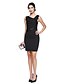 cheap Cocktail Dresses-Sheath / Column Little Black Dress Celebrity Style Holiday Homecoming Cocktail Party Dress V Neck Sleeveless Knee Length Stretch Satin with Sash / Ribbon 2021 / Prom