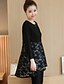cheap Plus Size Dresses-Women&#039;s Daily / Going out / Plus Size Casual / Street chic Butterfly Sleeves Sheath / Lace / Skater Dress - Color Block Ruched Fall Black