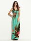 cheap Plus Size Dresses-Women&#039;s Boho Plus Size Beach Boho Maxi Swing Dress - Print Ruffle Pleated Deep V Summer Light Blue