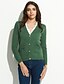 billige damesweaters-Simpel Normal Cardigan Ensfarvet,Sort / Brun / Grøn V-hals Langærmet Bomuld Forår Medium Uelastisk