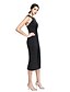 cheap Special Occasion Dresses-Sheath / Column Little Black Dress Celebrity Style Holiday Homecoming Cocktail Party Dress Halter Neck Sleeveless Tea Length Matte Satin Velvet Chiffon with Pleats 2020