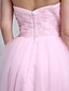 cheap Bridesmaid Dresses-A-Line Sweetheart Neckline Knee Length Tulle Bridesmaid Dress with Appliques / Criss Cross by LAN TING BRIDE®