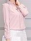 baratos Tops em tamanhos grandes-Mulheres Camisa Social Cor Sólida Decote V Formal Trabalho Manga Longa Blusas Branco Preto Rosa claro / Manga Princesa