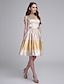 cheap Bridesmaid Dresses-A-Line Bridesmaid Dress Bateau Neck Sleeveless Color Block Knee Length Stretch Satin with Sash / Ribbon