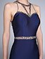 preiswerte Abendkleider-Durchsichtiges formelles Abendkleid im Meerjungfrau-/Trompeten-Stil, Illusionsausschnitt, ärmellos, Pinselschleppe, Tüll-Jersey mit Perlen