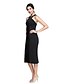 cheap Special Occasion Dresses-Sheath / Column Little Black Dress Celebrity Style Holiday Homecoming Cocktail Party Dress Halter Neck Sleeveless Tea Length Matte Satin Velvet Chiffon with Pleats 2020