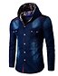 cheap Men&#039;s Shirts-Men&#039;s Patchwork Solid Colored Shirt - Cotton Casual Daily Hooded Blue / Light Blue / Spring / Fall / Long Sleeve