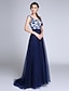 cheap Special Occasion Dresses-A-Line Formal Evening Dress Scoop Neck Sleeveless Sweep / Brush Train Tulle with Sequin Appliques 2020