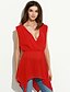 preiswerte Blusen und Hemden für Damen-Damen Solide Boho / Street Schick Ausgehen Bluse,V-Ausschnitt Sommer Ärmellos Rot Polyester Dünn