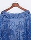 billige Bluser og skjorter til kvinner-Polyester Blå Tynn Tre-kvart ermer,Båthals Bluse Broderi Sommer Vintage / Gatemote Ut på byen Kvinner