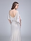 cheap Bridesmaid Dresses-A-Line Bridesmaid Dress Cowl Neck Half Sleeve Open Back Sweep / Brush Train Chiffon with Pleats