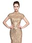 cheap Evening Dresses-Sheath / Column Celebrity Style Dress Formal Evening Sweep / Brush Train Short Sleeve Jewel Neck Sequined with Sequin 2022 / Sparkle &amp; Shine