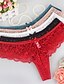 cheap Sexy Lingerie-Women&#039;s Lace G-strings &amp; Thongs Panties Solid Colored Mid Waist Red Green White S M L
