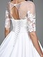 cheap Wedding Dresses-Wedding Dresses Ball Gown Illusion Neck Half Sleeve Cathedral Train Satin Bridal Gowns With Ruched Sequin 2023