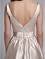 cheap Bridesmaid Dresses-A-Line Bridesmaid Dress Bateau Neck Sleeveless Color Block Knee Length Stretch Satin with Sash / Ribbon
