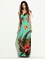 cheap Plus Size Dresses-Women&#039;s Boho Plus Size Beach Boho Maxi Swing Dress - Print Ruffle Pleated Deep V Summer Light Blue