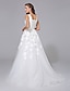 cheap Wedding Dresses-A-Line V Neck Court Train Tulle / Floral Lace Made-To-Measure Wedding Dresses with Appliques by LAN TING BRIDE®