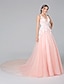 cheap Wedding Dresses-Wedding Dresses A-Line V Neck Sleeveless Chapel Train Tulle Bridal Gowns With Sash / Ribbon Sequin 2023