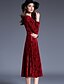 abordables Robes Femme-Femme Velours Sortie Chic de Rue Midi Gaine Robe Jacquard Automne Hiver Rouge Manches Longues