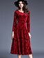 abordables Robes Femme-Femme Velours Sortie Chic de Rue Midi Gaine Robe Jacquard Automne Hiver Rouge Manches Longues
