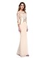 cheap Mother of the Bride Dresses-Mermaid / Trumpet Jewel Neck Floor Length Chiffon / Stretch Satin Mother of the Bride Dress with Beading / Appliques / Pleats by LAN TING BRIDE® / Illusion Sleeve / See Through