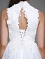 זול שמלות כלה-שמלותקבלתפנים שמלות לבנות קטנות שמלות חתונה גזרת A צווארון גבוה רצועות רגילות באורך  הברך תחרה שמלות כלה עם תחרה 2023