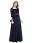 cheap Mother of the Bride Dresses-A-Line Mother of the Bride Dress Elegant Jewel Neck Floor Length Chiffon Lace Bodice 3/4 Length Sleeve with Sash / Ribbon Beading 2023