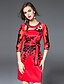 abordables Robes pour Femmes-Femme Broderie Simple Au dessus du genou Gaine Robe Broderie Automne Rouge L XL XXL Coton
