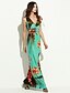 cheap Plus Size Dresses-Women&#039;s Boho Plus Size Beach Boho Maxi Swing Dress - Print Ruffle Pleated Deep V Summer Light Blue