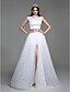 baratos Vestidos de Casamento-Vestidos de noiva Linha A Gola Alta Sem Manga Cauda Escova Cetim Vestidos de noiva Com Fenda Botão 2023