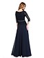 cheap Mother of the Bride Dresses-A-Line Mother of the Bride Dress Elegant Jewel Neck Floor Length Chiffon Lace Bodice 3/4 Length Sleeve with Sash / Ribbon Beading 2023