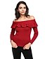 cheap Women&#039;s Sweaters-Women&#039;s Off The Shoulder|Ruffle Fashion All Match Solid Pullover,Casual/Work Long Sleeve Ruffle
