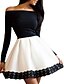 cheap Mini Dresses-Women&#039;s Off Shoulder Party Mini Skater Dress - Color Block Lace Off Shoulder Fall Black Wine Blue