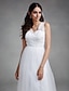 abordables Vestidos de novia-Corte en A Vestidos de novia Escote en Pico Corte Tul Sin Mangas Transparente con Apliques 2020