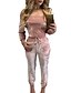 abordables Combinaisons femme-Combinaison-pantalon Femme Couleur Pleine Bateau du quotidien Droite Manches Longues Rose S L&#039;autume