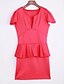 baratos Kleider-Women&#039;s Ruffle Party Bodycon Dress - Solid Colored Cut Out Ruffle Deep V Summer Cotton Fuchsia Blue Pink L XL XXL