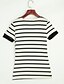 baratos T-Shirts de mulher-Feminino Camiseta Para Noite Simples Moda de Rua Listrado Algodão Decote Redondo Manga Curta Fina