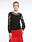 cheap Women&#039;s Blouses &amp; Shirts-Women&#039;s Embroidery Solid Red / Black Blouse,Round Neck Long Sleeve